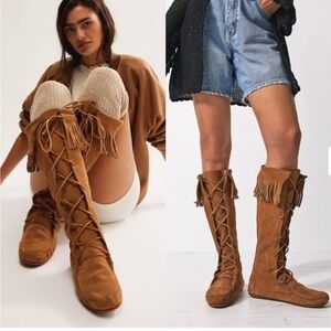 Minnetonka front lace knee high boot